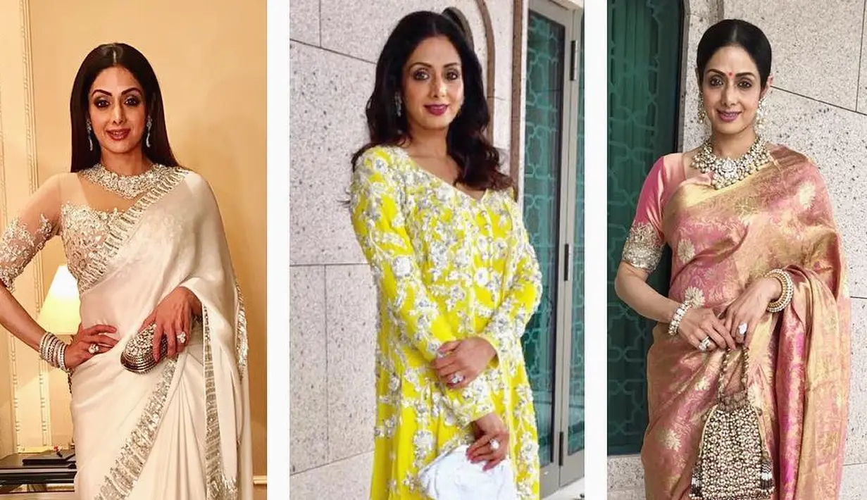 Kepergian Sridevi Kapoor  tentu menjadi luka bagi orang-orang terdekatnya seperti sahabat dan kerabat. Namun sosok cantik Sridevi ini nampaknya takpernah sirna, terlebih dengan balutan sarinya ini.  (Instagram/sridevi.kapoor)