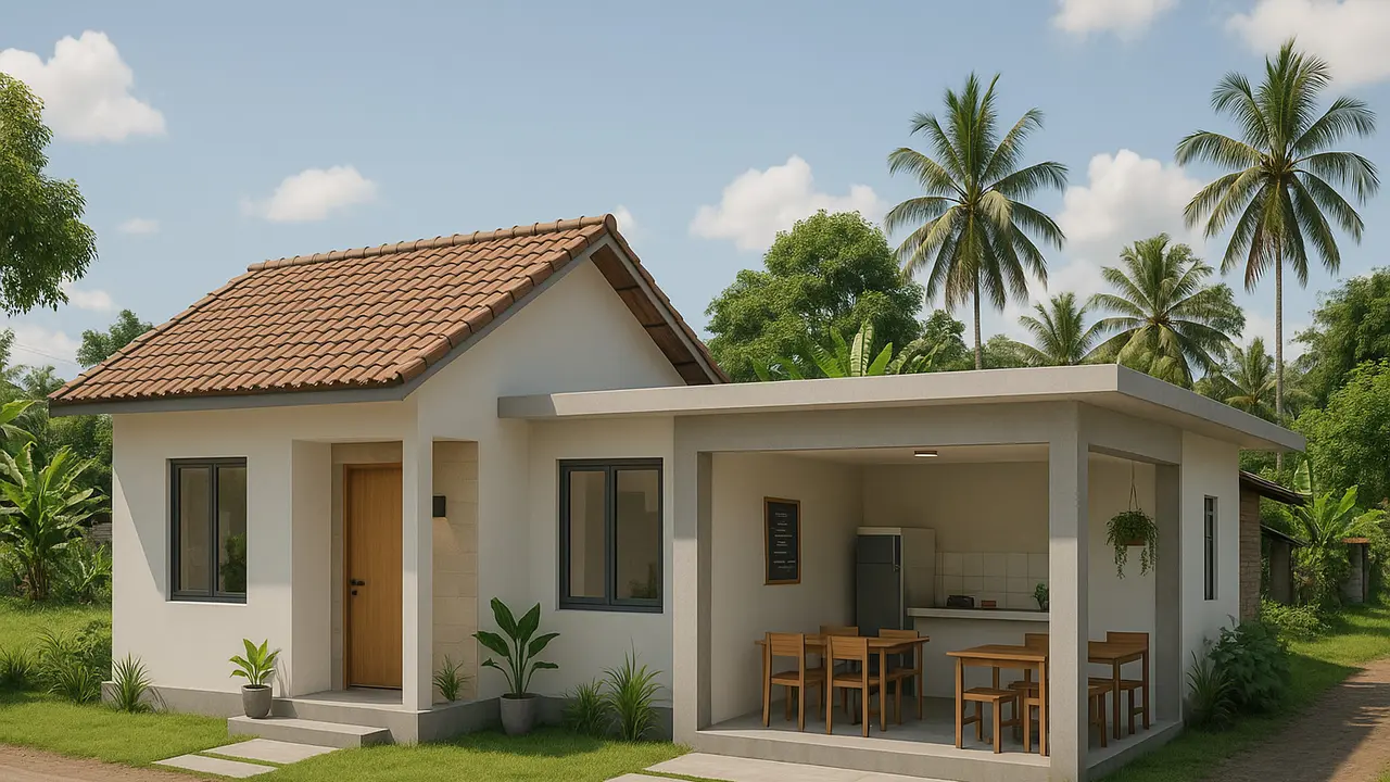 Desain Rumah di Desa Dengan Warung Makan Kecil, Kenalkan Kesyahduan Kampung Jadul Kepada Gen-Z/via ChatGPT