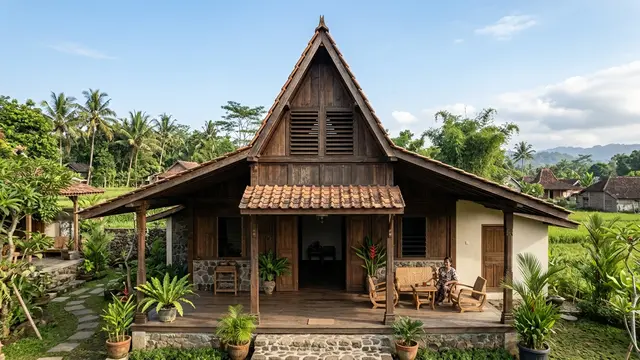 Desain Rumah Desa Atap Tinggi agar Udara Terasa Lebih Dingin (AI Generated)