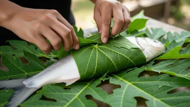 Membungkus Ikan Bandeng dengan Daun Pepaya