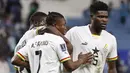 Bintang Arsenal, Thomas Partey total tampil dalam 4 edisi Piala Afrika bersama Timnas Ghana pada 2017, 2019, 2021 dan 2023. Pada edisi 2023 ia sama sekali tak dimainkan karena masih dalam kondisi cedera. Belum sekalipun mencicipi gelar juara, prestasi terbaiknya adalah satu kali menjadi peringkat keempat pada edisi 2017 setelah kalah 0-2 dari Kamerun di semifinal dan takluk 0-1 dari Burkina Faso pada perebutan tempat ketiga. (AFP/Khaled Desouki)
