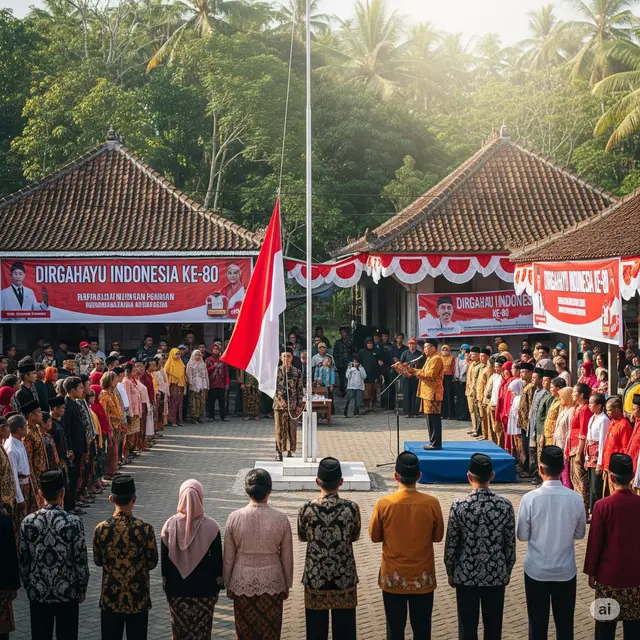Ilustrasi warga melaksanakan Upacara Bendera.
