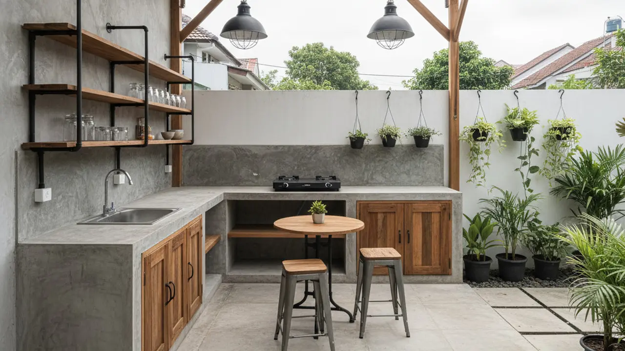 Model Dapur Semi Outdoor Ukuran 3x3 dengan Pencahayaan Alami