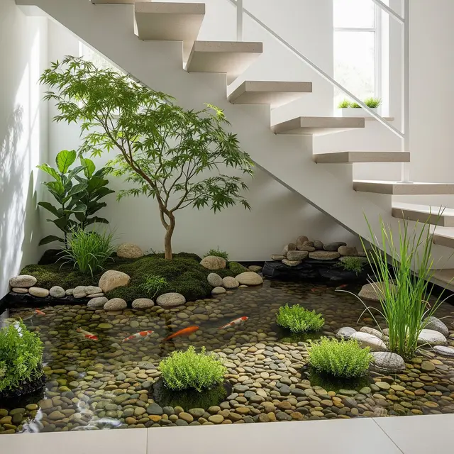 Contoh Taman Mini dengan Kolam Kecil di Rumah Desa (Image by Gemini AI)