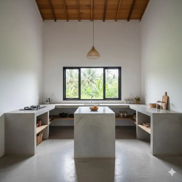 Dapur dengan Lantai Semen Ekspos Polos