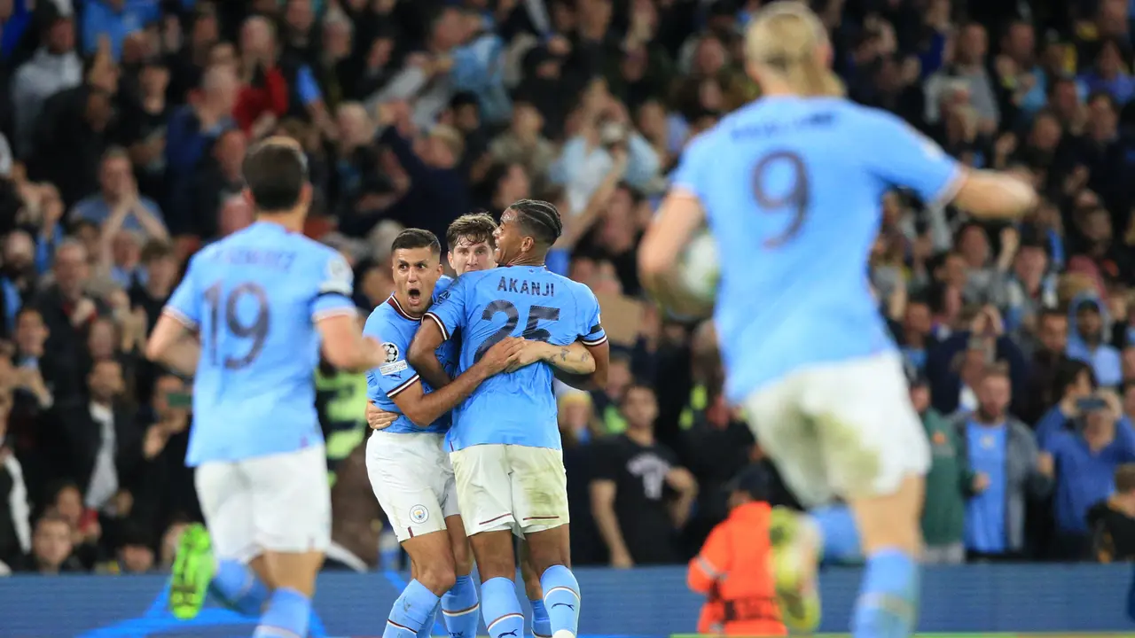 Selebrasi pemain Manchester City saat menekuk Dortmund di Liga Champions