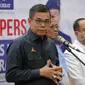 Sekjen DPP Partai Demokrat, Hinca Panjaitan memberikan keterangan penyelenggaraan Kongres ke-V di DPP Demokrat, Jakarta, Jumat (13/3/2020). Demokrat mendapatkan izin dari Pemprov DKI untuk menggelar kongres V di JCC Senayan, pada 15 Maret 2020 di tengah wabah COVID-19. (Liputan6.com/Faizal Fanani)