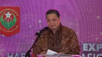 Menteri Koordinator Bidang Perekonomian Airlangga Hartarto memberikan sambutan di pembukaan KOWANI Expo.