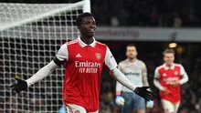 Eddie Nketiah. Striker Arsenal ini total telah mencetak 9 gol dari total 26 laga di semua ajang musim 2022/2023. Ia sementara memuncaki daftar top skor The Gunners dengan unggul tipis atas rekan senegaranya Bukayo Saka dan legiun asing Norwegia, Martin Odegaard di posisi kedua yang masing-masing telah mengemas 8 gol. (AFP/Glyn Kirk)