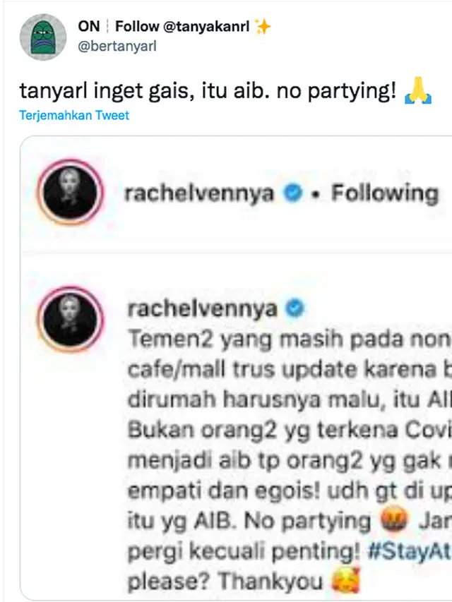 Rachel Vennya Pernah Berpesan untuk Jangan Party Saat Pandemi, Warganet: Jilat Ludah Sendiri