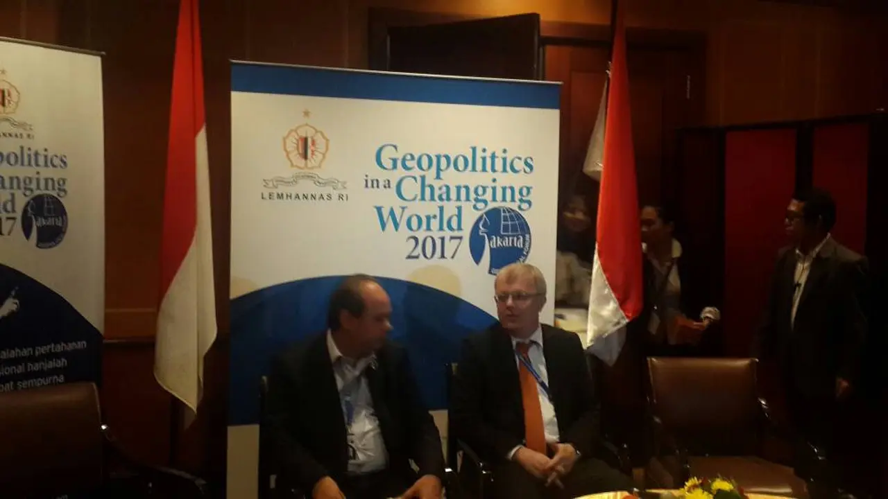 (Kiri) Mohammed Aboelfadl dan (kanan) Rüdiger Lohlker dalam acara Jakarta Geopolitical Forum 2017. (Liputan6.com/Rizki Akbar Hasan)