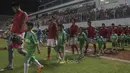 Para pemain Timnas Indonesia bersiap menghadapi Puerto Rico pada laga persahabatan di Stadion Maguwoharjo, Sleman, Selasa (13/6/2017). Kedua negara bermain imbang 0-0.(Bola.com/Vitalis Yogi Trisna)