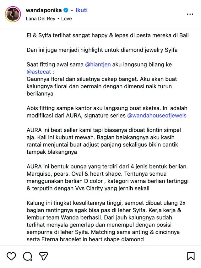 Unggahan Wanda Ponika. (Foto: Dok. Instagram @wandaponika)