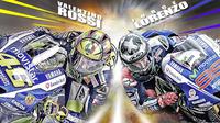 ilustrasi Rossi vs Lorenzo (Grafis: Abdillah/Liputan6.com)