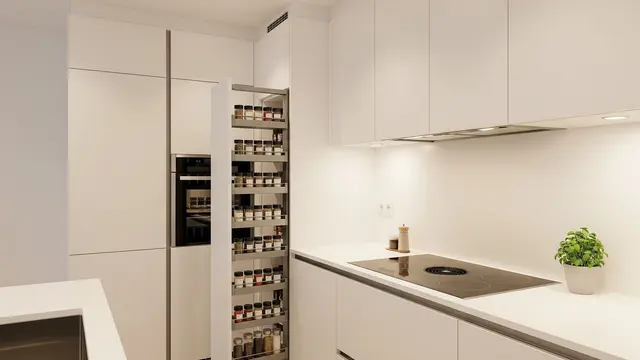 Kabinet Bumbu Vertikal Tersembunyi (Pull-Out Spice Rack)
