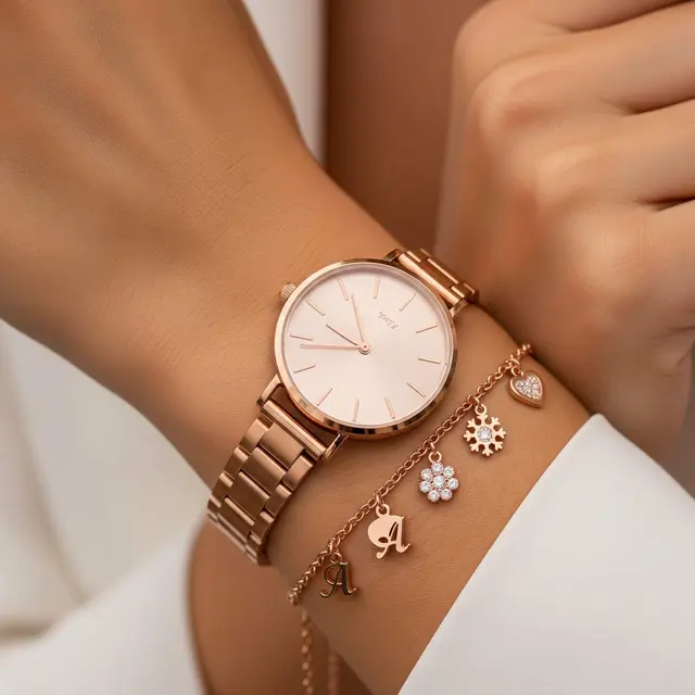 Padu Padan Jam Tangan Rose Gold dengan Gelang Warna Senada