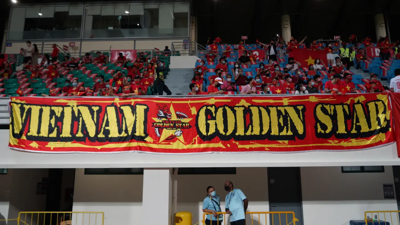 Spanduk dukungan untuk Timnas Vietnam di Piala AFF 2020.