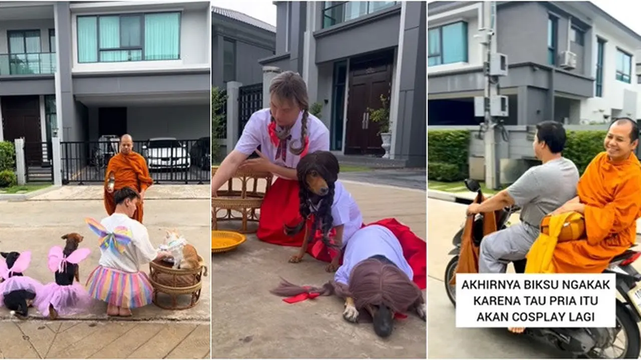 Pria Ini Selalu Cosplay saat Beri Persembahan Pada Biksu, 6 Potretnya Kocak