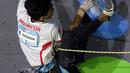 Atlet panjat tebing putra Indonesia, Raviandi Ramadhan saat berlaga di babak final kategori lead Kejuaraan Dunia Panjat Tebing 2022 seri Jakarta, Senin (26/9/2022). Raviandi Ramadhan menempati posisi kedelapan dengan poin 22+ di final lead putra Kejuaraan Dunia Panjat Tebing 2022 seri Jakarta. (Liputan6.com/Helmi Fithriansyah)