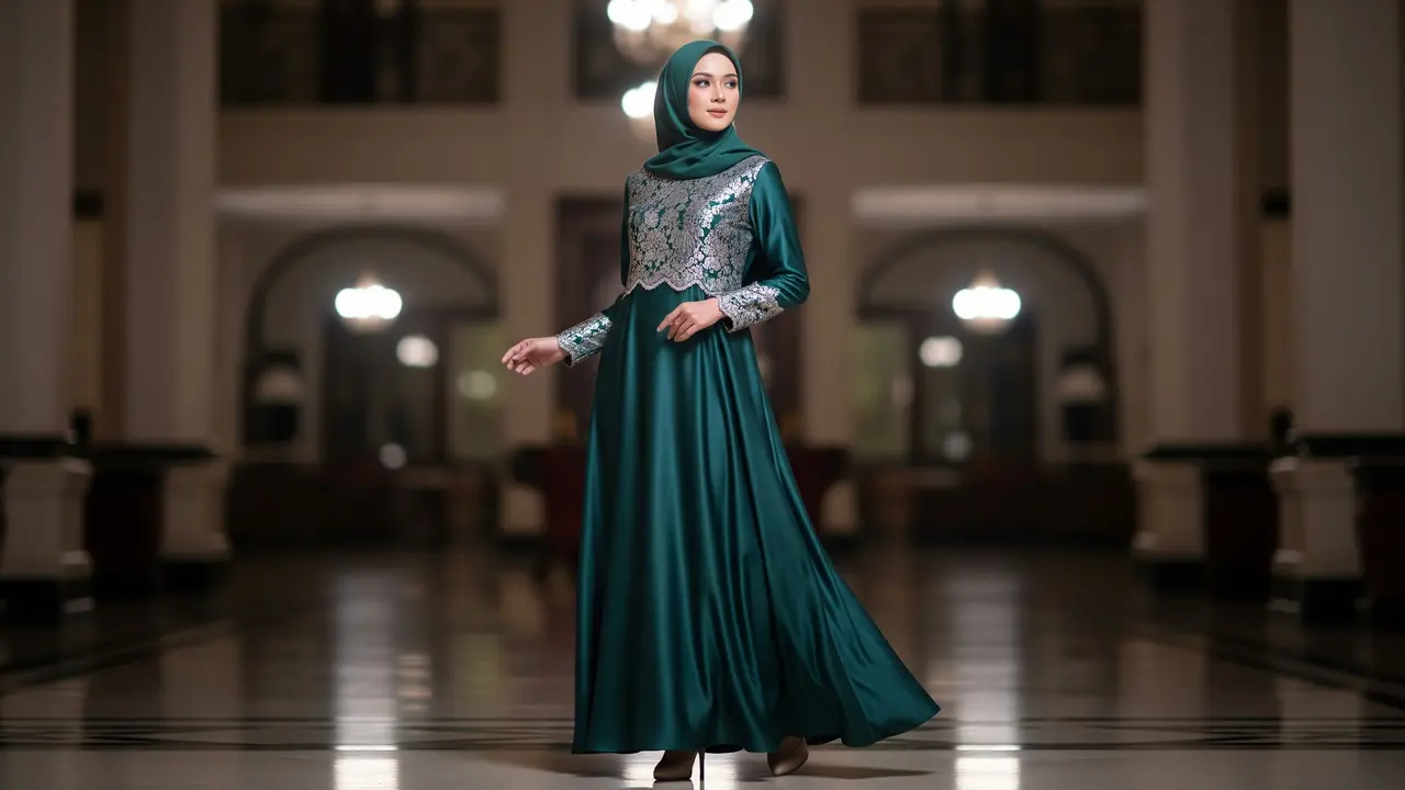 Model Gamis Brokat Dada Simple tapi Mewah