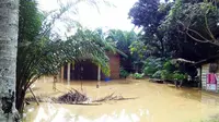 Banjir yang merendam salah satu rumah di Kabupaten Rokan Hulu karena luapan sungai. (Liputan6.com/M Syukur)