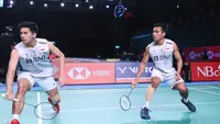Ganda putra Indonesia, Pramudya Kusumawardana/Yeremia Erich Yoche Yacob Rambitan, pada perempat final Australia Open 2023, di  Quay Centre, Sydney Olympic Park, Sydney, Jumat (4/8/2023). (Bola.com/PBSI)