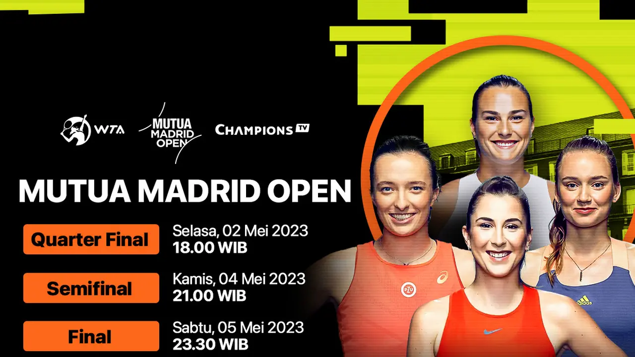 Jadwal Siaran Langsung WTA 1000 Mutua Open 2023 di Vidio, 4 & 5 Mei 2023