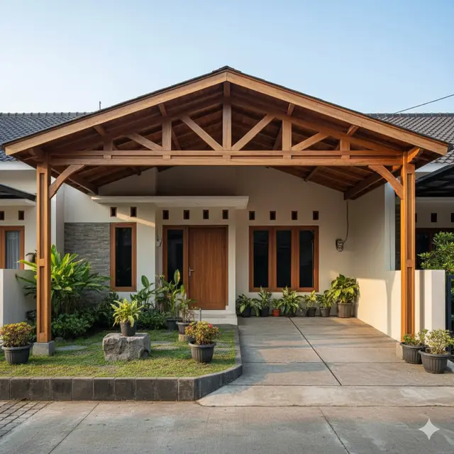 Desain Rumah Tipe 36 dengan Kanopi Mobil dan Halaman Depan
