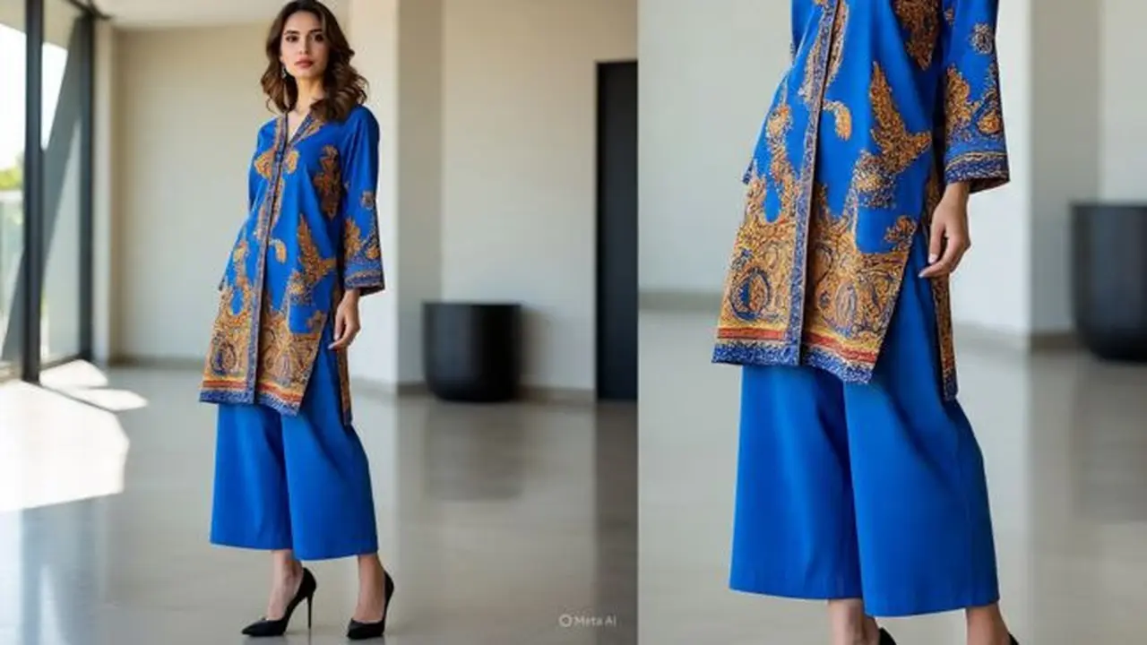 Tunik Batik Belah Panjang dan Celana Kulot (Sumber Gambar: Meta AI)