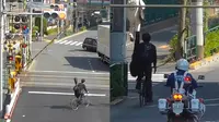 Polisi Jepang menilang pesepeda yang menerobos palang kereta api di Jalan Raya Okudo, Katsushika, Jepang (Sumber: TikTok/@newsjapan_daily)