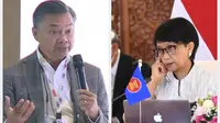 Dino Patti Djalal di acara Congress of Indonesian dan foto Menlu RI Retno Marsudi.