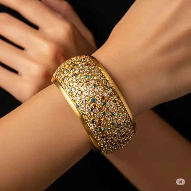 Gelang Cuff Berlian Imitasi Cluster