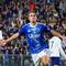 Selebrasi Nico Paz dalam laga Liga Italia 2025/2026 antara Como vs Inter Milan, Senin (13/4/2026). (Alessio Morgese/LaPresse via AP)