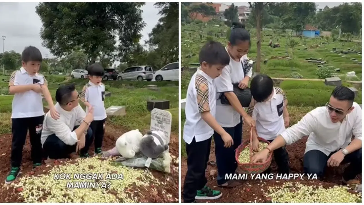 6 Momen Anggi Pratama Ziarah ke Makam Stevie Agnecya Bareng Anak, Akui Rindu