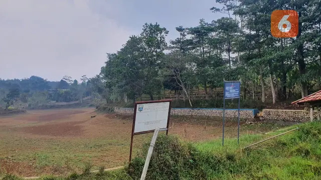 Kondisi kering Danau Ranca Bali yang jadi sumber irigasi lahan pertanian warga, di Kecamatan Nyalindung Kabupaten Sukabumi (Liputan6.com/Fira Syahrin).