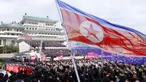 Ribuan orang mengikuti rapat umum menyambut Kongres ke-8 Partai Buruh Korea di Lapangan Kim Il Sung, Pyongyang, Korea Utara, Senin (12/10/2020). (AP Photo/Jon Chol Jin)