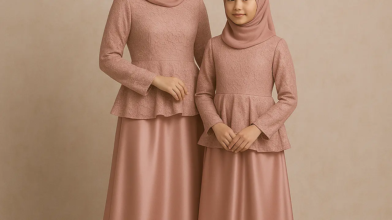 Gamis Brokat Kombinasi Satin dengan Aksen Peplum