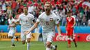 Ekspresi pemain Polandia, Jakub Blaszczykowski, setelah mencetak gol ke gawang Swiss pada babak 16 besar Piala Eropa 2016 di Stade Geoffroy-Guichard, Saint-Etienne, (25/6/2016). (Reuters/Yves Herman)