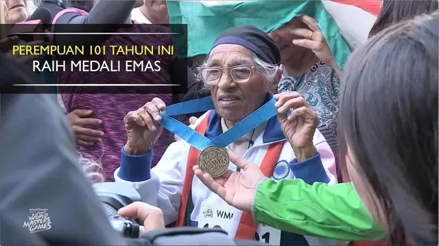 Man Kaur, perempuan 101 tahun meraih medali emas setelah mengikuti ajang lari 100 meter.