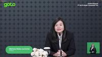Direktur GoTo, Melissa Siska Juminto saat paparan publik insidentil, Kamis (8/12/2022) (Foto: tangkapan layar/Pipit I.R)