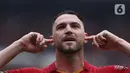 Penyerang Persija, Marko Simic merayakan gol yang dicetaknya ke gawang Borneo FC pada laga pekan pertama Shopee Liga 1 Indonesia 2020 di Stadion Gelora Bung Karno, Jakarta, Minggu (1/3/2020). Persija unggul 3-2. (Liputan6.com/Helmi Fithriansyah)