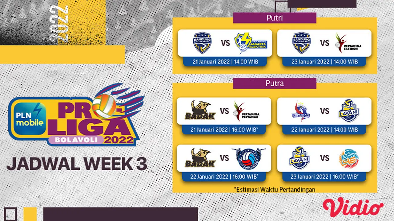 Link Live Streaming PLN Mobile Proliga 2022 Pekan Ketiga di Vidio, 21-23 Januari 2022