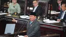 Presiden Republik Indonesia, Prabowo Subianto, saat menyampaikan pidatonya pada sidang paripurna Dewan Perwakilan Rakyat (DPR) di Jakarta, Rabu 20 Mei 2026. (AP Photo/Achmad Ibrahim)