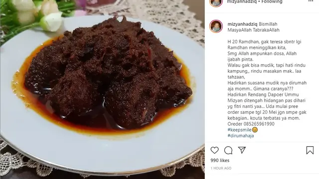 Mantan istri UAS, Mellya Juniarti berjualan rendang (Foto: Instagram/@mizyanhadziq)