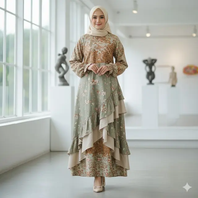 Model Baju Batik Satin Syari dengan Potongan Longgar
