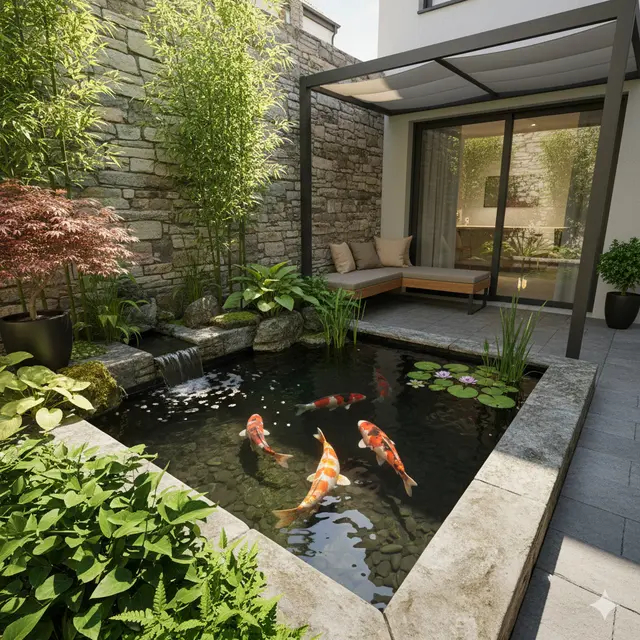 Inspirasi Kolam Ikan Koi Lahan Sempit/ Ilustrasi AI