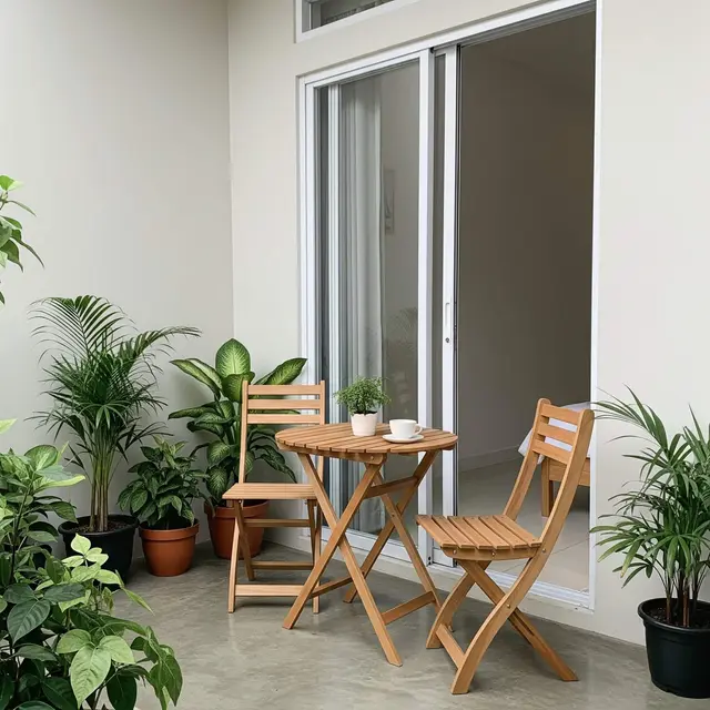 Teras Kecil dengan Meja Kopi Mini