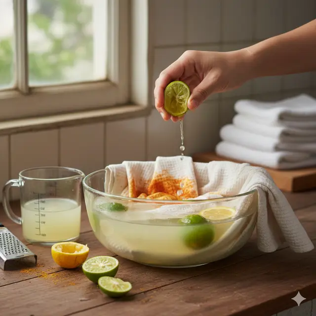 Cara Mencuci Serbet Dapur yang Terkena Kunyit (Foto: Gemini AI)