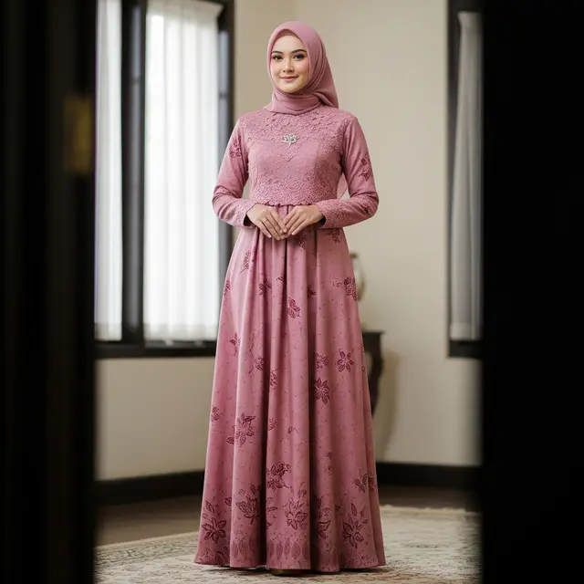 9 Model Gamis Batik Dusty Pink Brokat, Inspirasi Busana Ramadan 2026