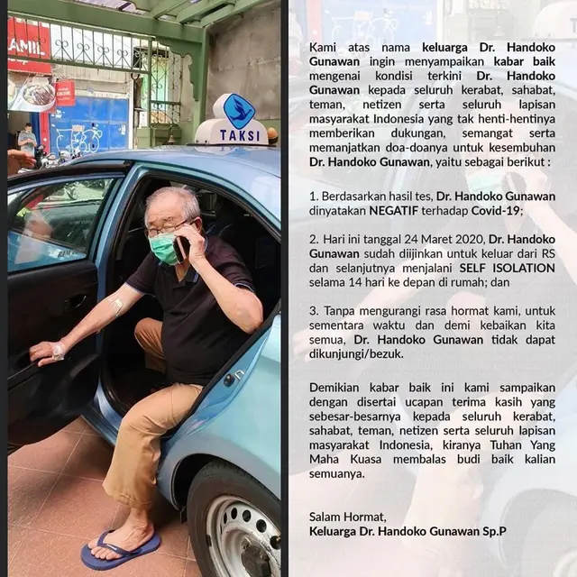 Dinyatakan Negatif Corona, Ini 3 Kabar Terbaru Dr Handoko Gunawan